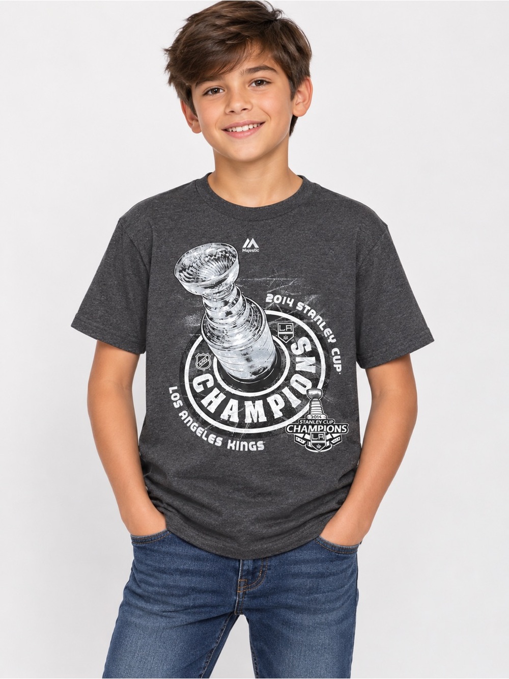 Majestic Los Angeles Kings Charcoal & White Stanley Cup Champions Tee